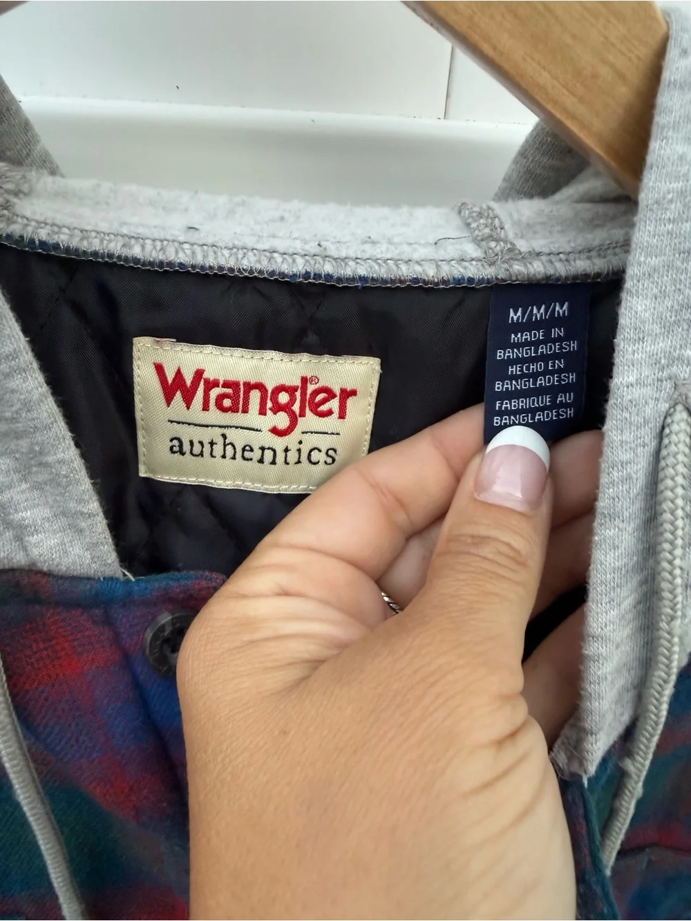 Vintage Wrangler Quilted Hooded Plaid Shacket in Blue, Green, Red
